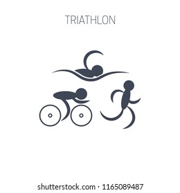 Símbolo de triatlón - hombres corriendo, nadando y ciclistas.Diseño gráfico simple. Ilustración vectorial aislada.