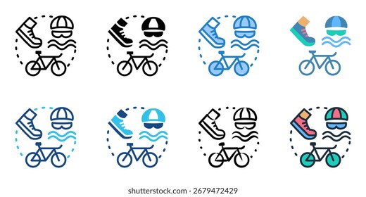 Conjunto de iconos de entrenamiento de triatlón colección de estilo múltiple 
