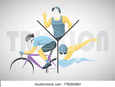 vector de triatlón, ciclista geométrico, nadador, corredor