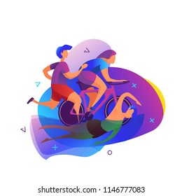 Ilustración vectorial de triatlón. El deporte y la actividad.