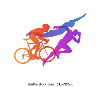 Triathlon vector silhouettes set on white background