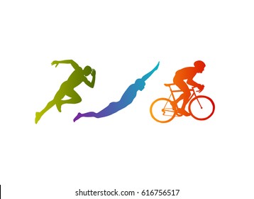 Siluetas vectoriales de triatlón puestas sobre fondo blanco