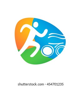 triathlon Web button isolated on white background. Athlete Sport Game Logo Competition Icon. Rio 2016 Olympic games in Brazil. summer Sport games symbols. vector illustration