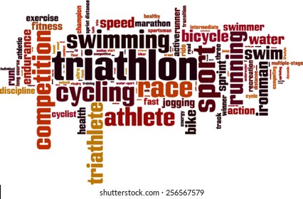 Triathlon word cloud concept. Vector illustration