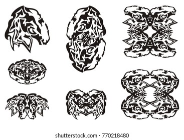 Tribal abstract mustang head symbols. Set of the double horse symbols ready for t-shirt design, tattoos, vinyl cutting and other