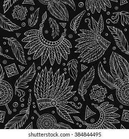 Tribal abstract native ethnic vector chalkboard seamless pattern