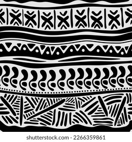 Patrón abstracto tribal sin fisuras en estilo monocromo.