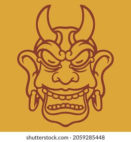Tribal African mask cartoon vector illustration on yellow background. A traditional mask. Cartoon Aztec maya ethnic warrior traditional primitive art.