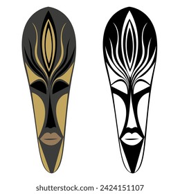 Tribal African Maske, in Farbe und Schwarz-Weiß-Format, ethnisch ägyptischen Stil ideal für moderne Innenarchitektur, Logo, Druck, Banner, Artikel. Vektorgrafik.