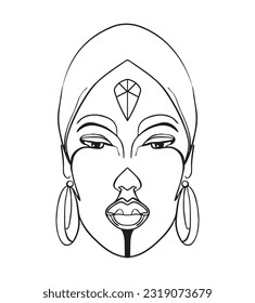 Tribal African simple line abstract woman Portrait drawing logo design symbol ready for coloring icon of african freedom Juneteenth idea