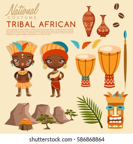 Tribal African traditional costumes : Vector Illustration