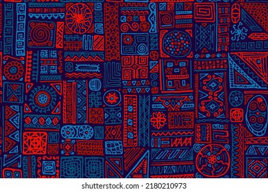 Tribal african vector seamless ornament. Apparel textile print design. African or aztec ethnic tribal hand drawn swatch. Abstract doodle patchwork. Cotton cloth print pattern.