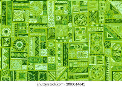 Tribal african vector seamless pattern. Fashion textile print design. African or indian ethnic tribal hand drawn swatch. Funny doodle patchwork. Zigzag line rhombus elements texture.