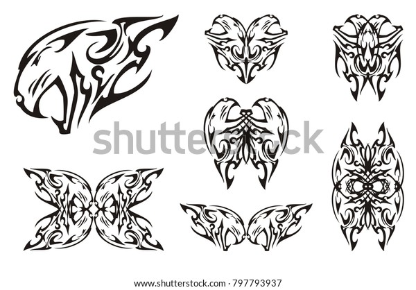 Tribal Aggressive Tiger Head Symbols Growling Stock Vector (Royalty ...