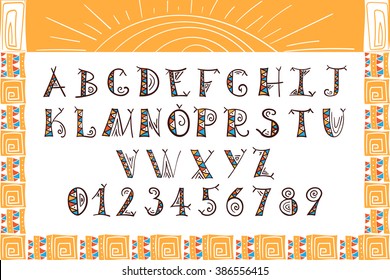 Tribal Alphabet Ethnic Font Vector African Or Aztec Style Letters Hand Drawn Tribal Boho Font