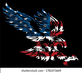 tribal american eagle with flag design inside for team or holiday