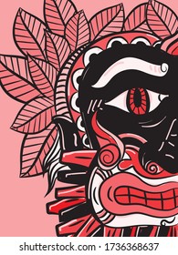 Tribal ancient Mask red vintage color  vector Illustration graphic poster.