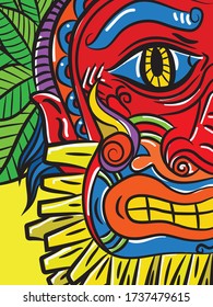 Tribal ancient Mask vector Illustration graphic poster.