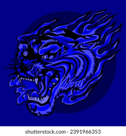 Tribal angry tiger head. Blue tiger head. Vector illustration ready for vinyl cutting.