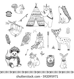 tribal animals forest vector set