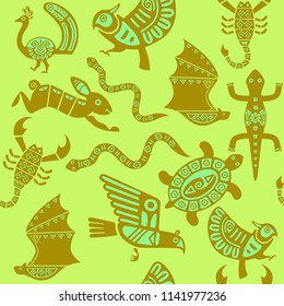 Tribal animals pattern. vector repeat tile. Seamless ethno design
