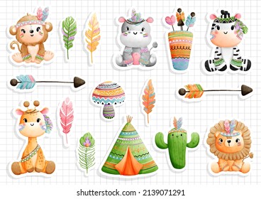 Tribal animals sticker, vector illustration