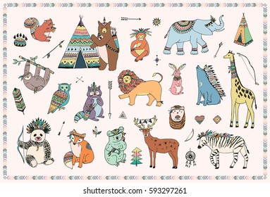 tribal animals vector illustrations collection