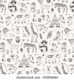 tribal animals vector line pattern