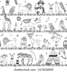Tribal animals vector seamless pattern