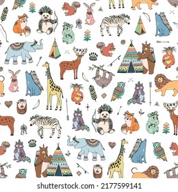 Tribal animals vector seamless pattern