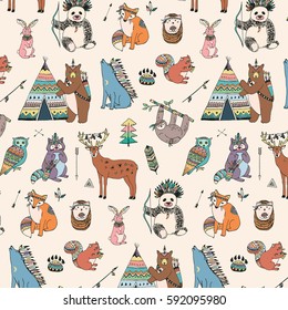 tribal animals woodland forest vector pattern