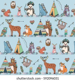 tribal animals woodland forest vector pattern