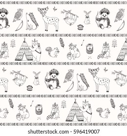tribal animals woodland forest vector pattern