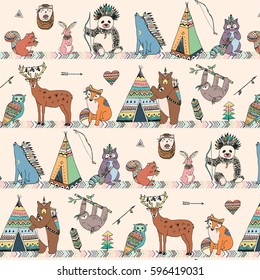 Tribal Animals Woodland Forest Vector Pattern