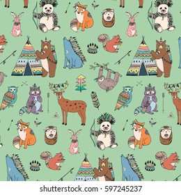 tribal animals woodland forest vector pattern