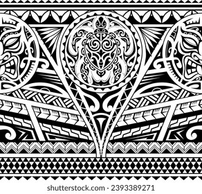 Tribal armband design in Maori ethnic style with turtle and mask