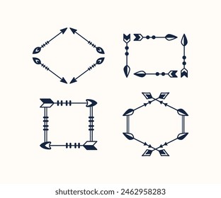 flecha tribal boho marco forma rectángulo cuadrado Vector icono ilustración tradicional 