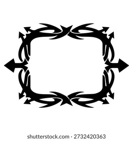 Quadro de seta tribal, design vetorial preto afiado para bordas nervosas, emblemas impactantes e elementos gráficos agressivos.
