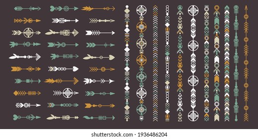 Tribal arrow set. Ethnic vector design collection. Boho elements for tattoo, stickers, t-shirt, bag, clothes.