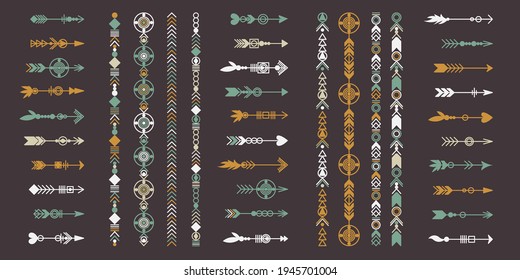Tribal arrow set. Ethnic vector design collection. Boho elements for tattoo, stickers, t-shirt, bag, clothes.