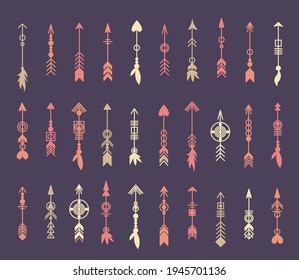 Tribal arrow set. Ethnic vector design collection. Boho elements for tattoo, stickers, t-shirt, bag, clothes.