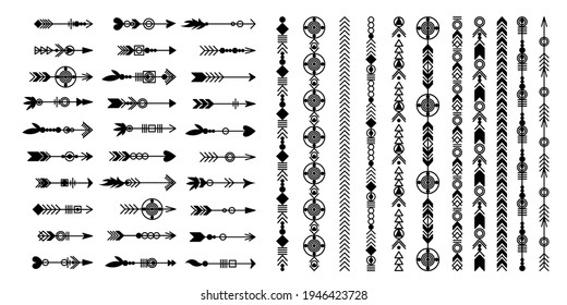 Arreglo de flecha tribal. Colección de diseño de vectores étnicos. Elementos para el tatuaje, pegatinas, camisetas, bolsos, ropa.