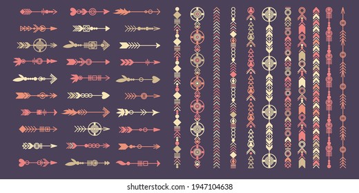 Tribal arrow set. Ethnic vector design collection. Boho elements for tattoo, stickers, t-shirt, bag, clothes.