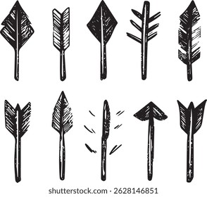 Tribal Pfeilspitzen Vektorsatz, handgezeichnete Skizzenstil-Symbole