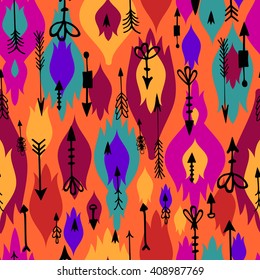 Tribal arrows boho seamless pattern. Ethnic geometric print. Background texture. Fabric, cloth design, wallpaper, wrapping