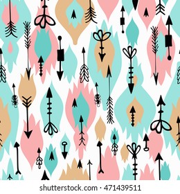 Tribal arrows boho seamless pattern. Ethnic geometric print. Background texture. Fabric, cloth design, wallpaper, wrapping
