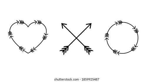 Tribal arrows crossed circle heart set icon. Clipart image isolated on white background.