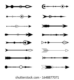 Tribal arrows on a white background. Aztec, boho elements. Retro Arrow.Vector illustration. Set of black vector arrows. Arrow icon. 