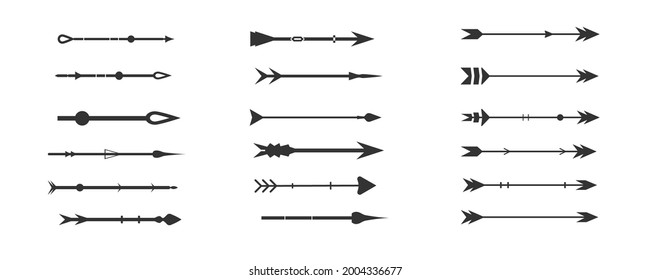 Tribal arrows on a white background. Aztec, boho elements. Retro Arrow.Vector illustration. Set of black vector arrows. Arrow icon. 