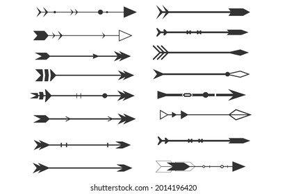 Tribal arrows on a white background. Aztec, boho elements. Retro Arrow.Vector illustration. Set of black vector arrows. Arrow icon. 
